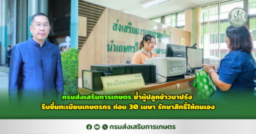 กรมส่งเสริมการเกษตร ย้ำผู้ปลูกข้าวนาปรัง รีบขึ้นทะเบียนเกษตรกร ก่อน 30 เมษา รักษาสิทธิ์ให้ตนเอง
