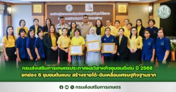 กรมส่งเสริมการเกษตรประกาศผลวิสาหกิจชุมชนดีเด่น ปี 2568 ยกย่อง 6 ชุมชนต้นแบบ สร้างรายได้-ขับเคลื่อนเศรษฐกิจฐานราก